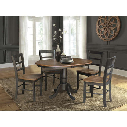 International Concepts - (Set of 5 Pcs) 36in Round Extension Dining Table with 4 RTA Chairs in Hickory/Washed Coal Finish - K45-36RXT-C2-4 veiw 3