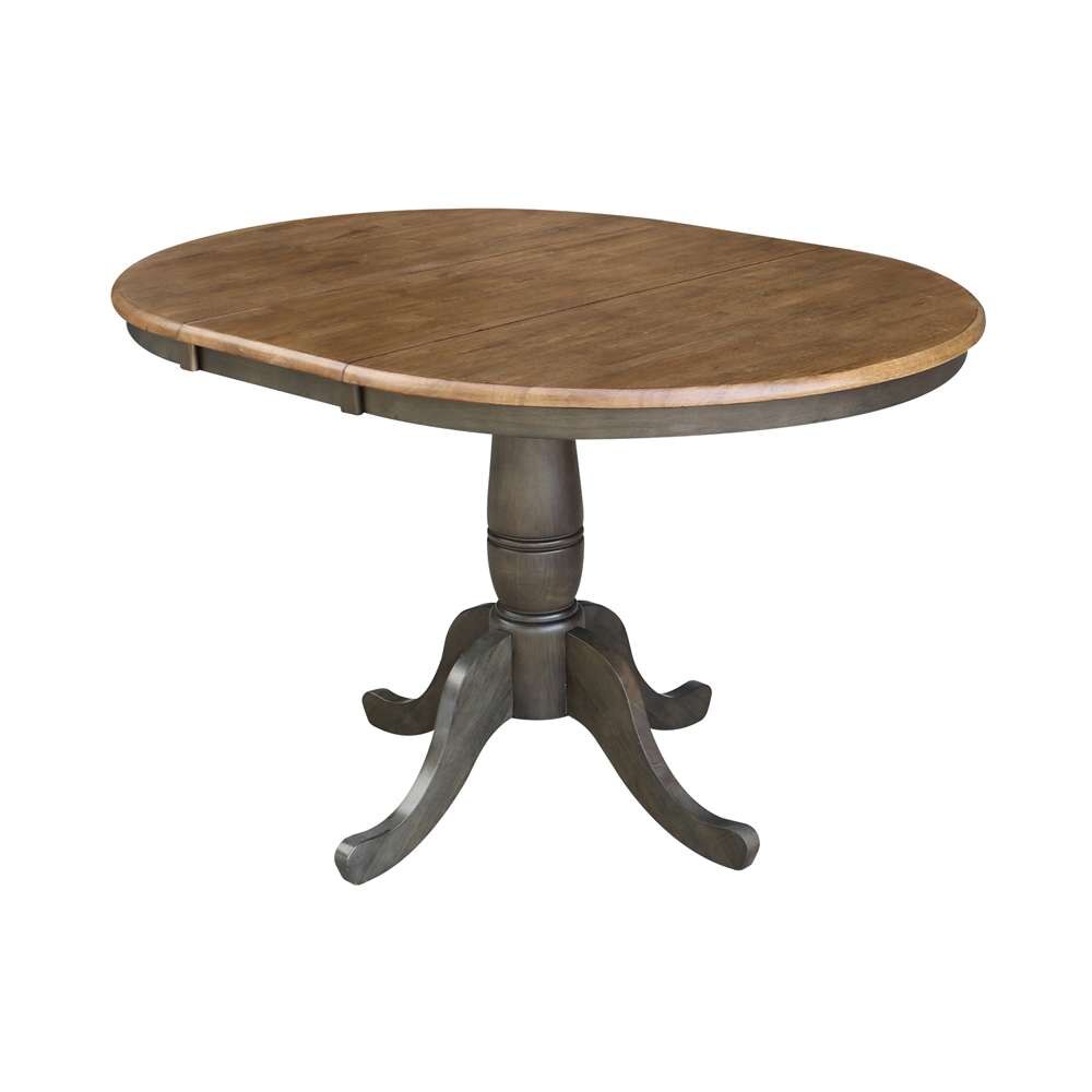 International Concepts - (Set of 5 Pcs) 36in Round Extension Dining Table with 4 RTA Chairs in Hickory/Washed Coal Finish - K45-36RXT-C2-4 veiw 4