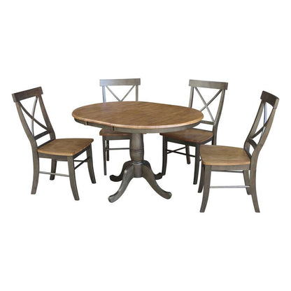 International Concepts - (Set of 5 Pcs) 36in Round Extension Dining Table with 4 RTA Chairs in Hickory/Washed Coal Finish - K45-36RXT-C613-4 veiw 1