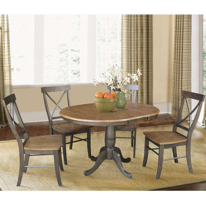 International Concepts - (Set of 5 Pcs) 36in Round Extension Dining Table with 4 RTA Chairs in Hickory/Washed Coal Finish - K45-36RXT-C613-4 veiw 3