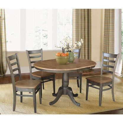 International Concepts - (Set of 5 Pcs) 36in Round Extension Dining Table with 4 RTA Chairs in Hickory/Washed Coal Finish - K45-36RXT-C617-4 veiw 3