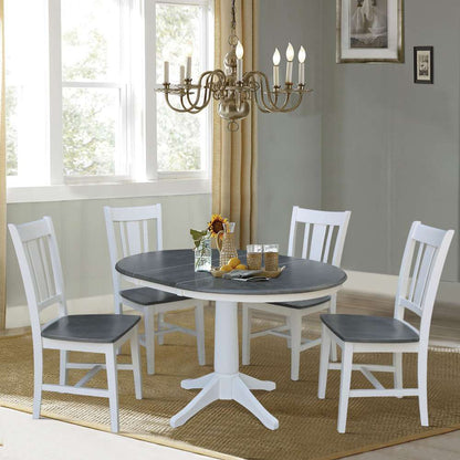 International Concepts - (Set of 5 Pcs) 36in Round Extension Dining Table with 4 RTA Chairs in White/Heather Gray Finish - K05-36RXT-27B-C10-4 veiw 1