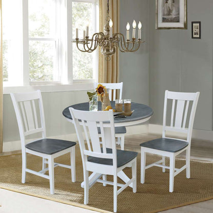 International Concepts - (Set of 5 Pcs) 36in Round Extension Dining Table with 4 RTA Chairs in White/Heather Gray Finish - K05-36RXT-27B-C10-4 veiw 3