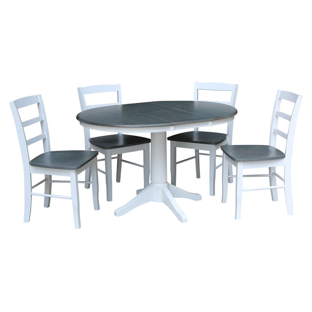 International Concepts - (Set of 5 Pcs) 36in Round Extension Dining Table with 4 RTA Chairs in White/Heather Gray Finish - K05-36RXT-27B-C2-4 veiw 1