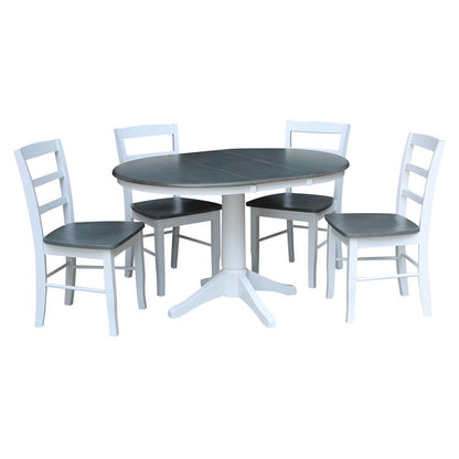 International Concepts - (Set of 5 Pcs) 36in Round Extension Dining Table with 4 RTA Chairs in White/Heather Gray Finish - K05-36RXT-27B-C2-4 veiw 1