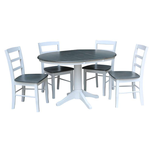 International Concepts - (Set of 5 Pcs) 36in Round Extension Dining Table with 4 RTA Chairs in White/Heather Gray Finish - K05-36RXT-27B-C2-4 veiw 1