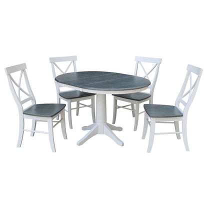 International Concepts - (Set of 5 Pcs) 36in Round Extension Dining Table with 4 RTA Chairs in White/Heather Gray Finish - K05-36RXT-27B-C613-4 veiw 1