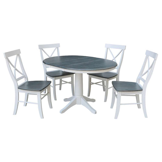 International Concepts - (Set of 5 Pcs) 36in Round Extension Dining Table with 4 RTA Chairs in White/Heather Gray Finish - K05-36RXT-27B-C613-4 veiw 1