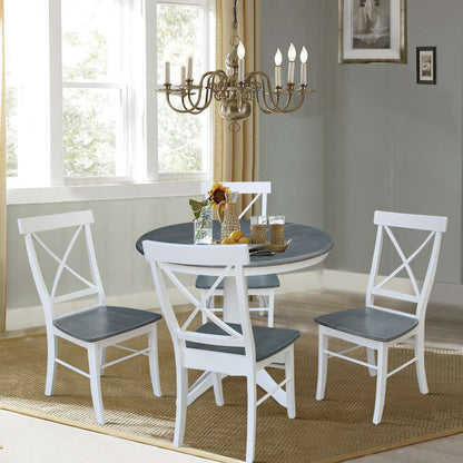 International Concepts - (Set of 5 Pcs) 36in Round Extension Dining Table with 4 RTA Chairs in White/Heather Gray Finish - K05-36RXT-27B-C613-4 veiw 3