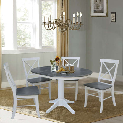 International Concepts - (Set of 5 Pcs) 36in Round Extension Dining Table with 4 RTA Chairs in White/Heather Gray Finish - K05-36RXT-27B-C613-4 veiw 5