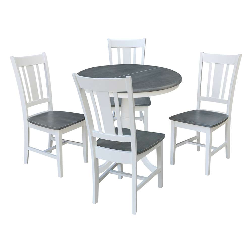 International Concepts - (Set of 5 Pcs) 36in Round Extension Dining Table with 4 RTA Chairs in White/Heather Gray Finish - K05-36RXT-C10-4 veiw 1