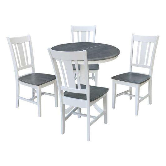 International Concepts - (Set of 5 Pcs) 36in Round Extension Dining Table with 4 RTA Chairs in White/Heather Gray Finish - K05-36RXT-C10-4 veiw 1