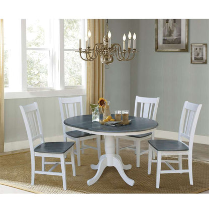 International Concepts - (Set of 5 Pcs) 36in Round Extension Dining Table with 4 RTA Chairs in White/Heather Gray Finish - K05-36RXT-C10-4 veiw 3