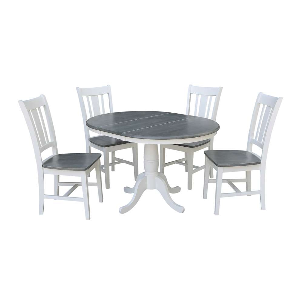 International Concepts - (Set of 5 Pcs) 36in Round Extension Dining Table with 4 RTA Chairs in White/Heather Gray Finish - K05-36RXT-C10-4 veiw 5