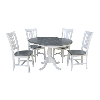 International Concepts - (Set of 5 Pcs) 36in Round Extension Dining Table with 4 RTA Chairs in White/Heather Gray Finish - K05-36RXT-C10-4 veiw 5