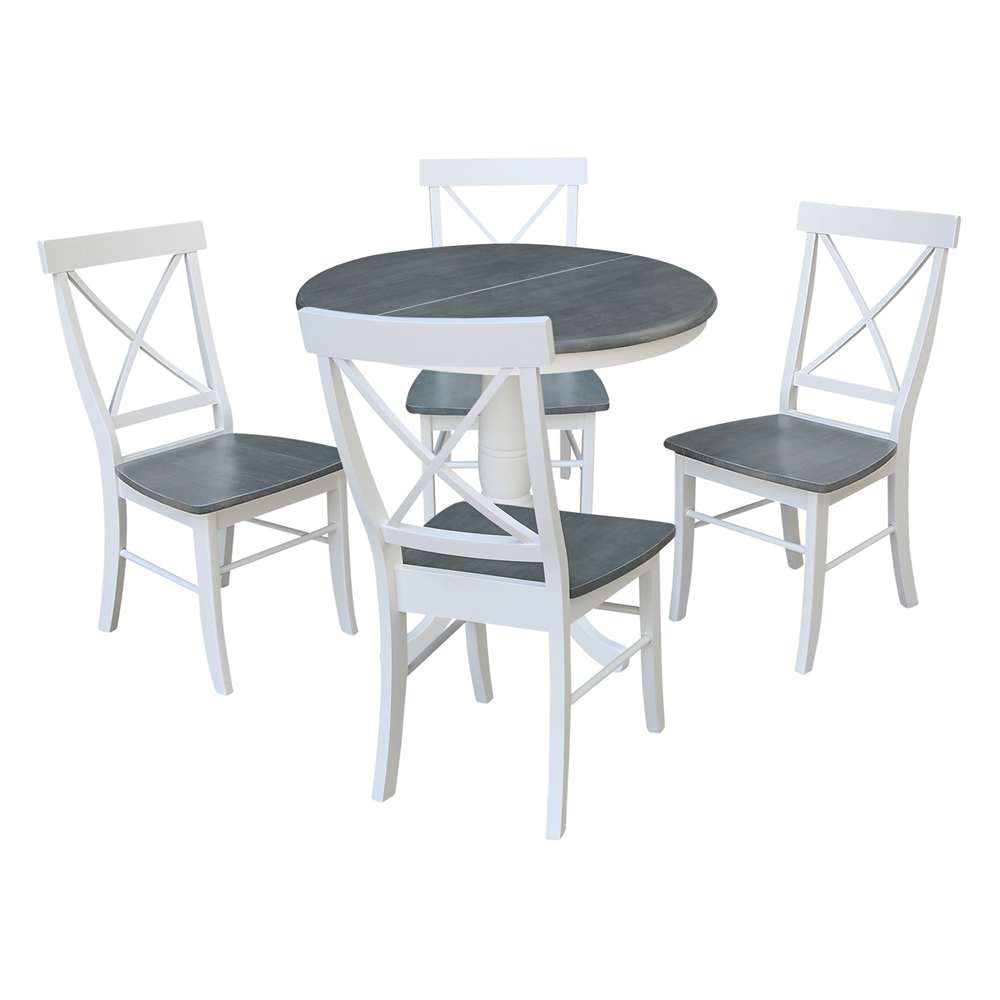 International Concepts - (Set of 5 Pcs) 36in Round Extension Dining Table with 4 RTA Chairs in White/Heather Gray Finish - K05-36RXT-C613-4 veiw 1