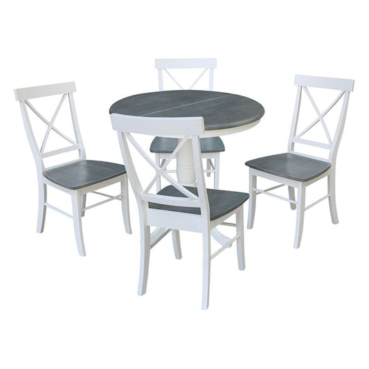 International Concepts - (Set of 5 Pcs) 36in Round Extension Dining Table with 4 RTA Chairs in White/Heather Gray Finish - K05-36RXT-C613-4 veiw 1