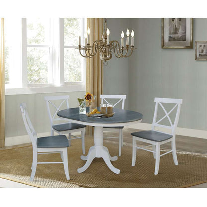 International Concepts - (Set of 5 Pcs) 36in Round Extension Dining Table with 4 RTA Chairs in White/Heather Gray Finish - K05-36RXT-C613-4 veiw 3