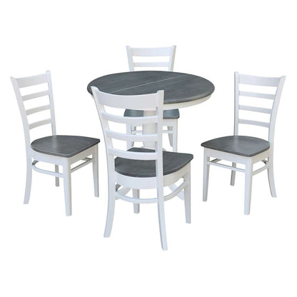 International Concepts - (Set of 5 Pcs) 36in Round Extension Dining Table with 4 RTA Chairs in White/Heather Gray Finish - K05-36RXT-C617-4 veiw 1