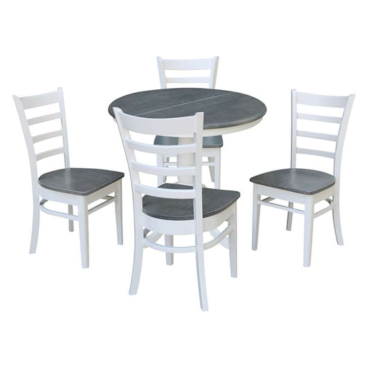 International Concepts - (Set of 5 Pcs) 36in Round Extension Dining Table with 4 RTA Chairs in White/Heather Gray Finish - K05-36RXT-C617-4 veiw 1