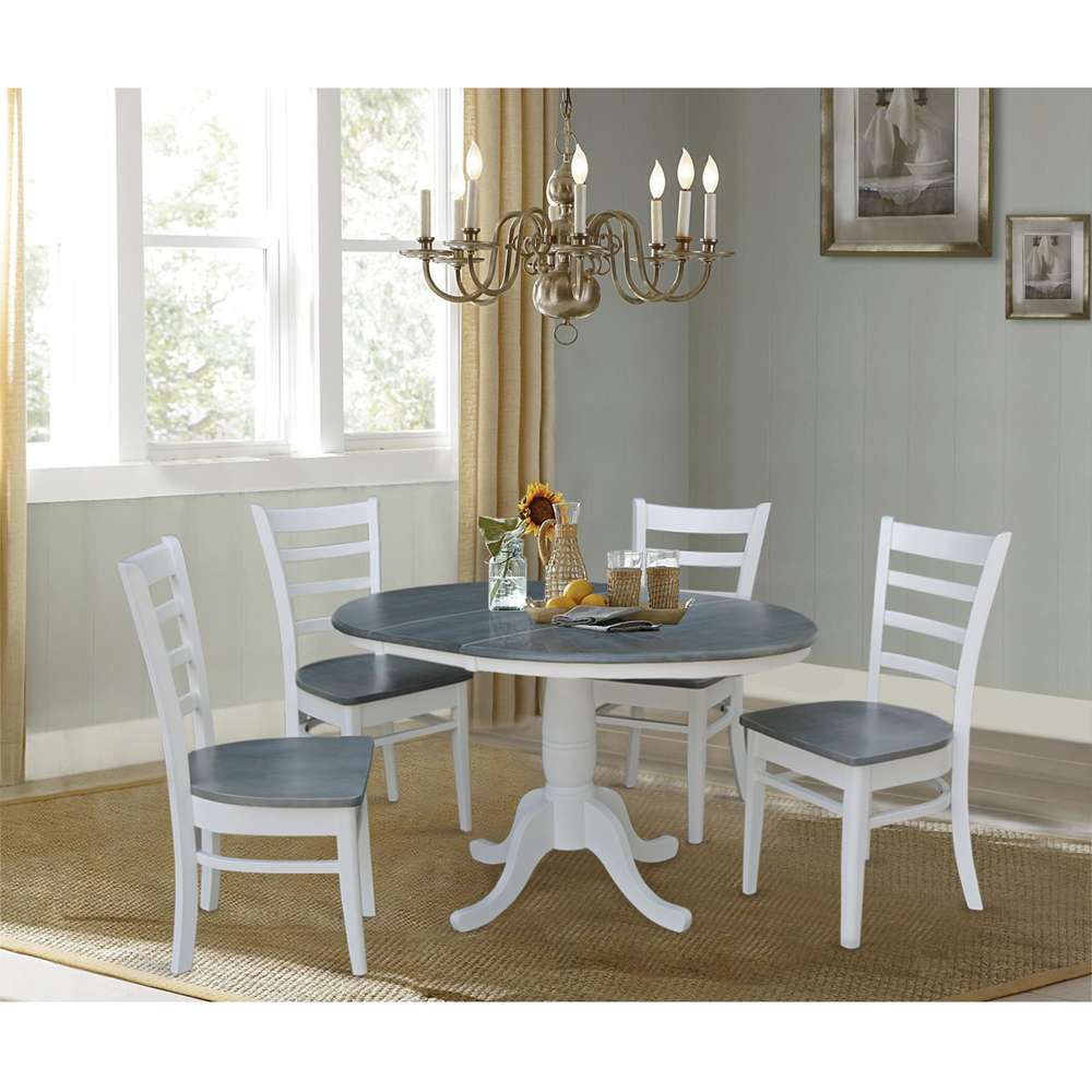International Concepts - (Set of 5 Pcs) 36in Round Extension Dining Table with 4 RTA Chairs in White/Heather Gray Finish - K05-36RXT-C617-4 veiw 3