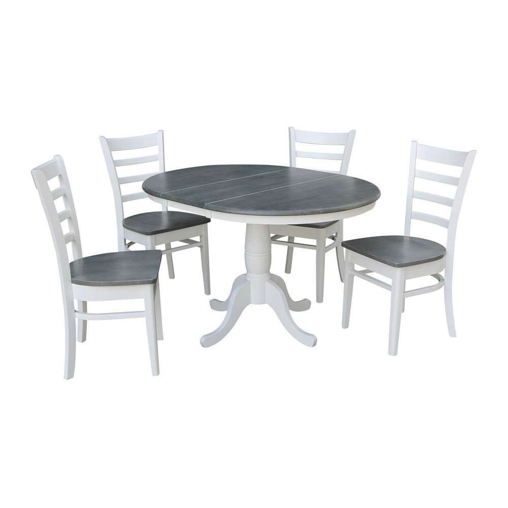 International Concepts - (Set of 5 Pcs) 36in Round Extension Dining Table with 4 RTA Chairs in White/Heather Gray Finish - K05-36RXT-C617-4 veiw 5