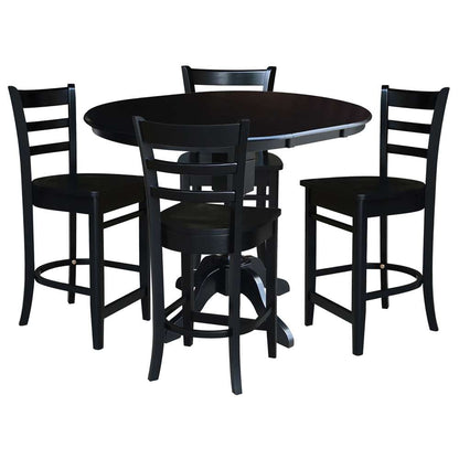 International Concepts - (Set of 5 Pcs) 36in Round Extension Dining Table with 4 Counter Height Stools in Black Finish - K46-36RXT-11-S6172-4 veiw 1