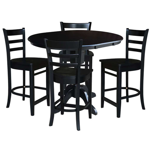 International Concepts - (Set of 5 Pcs) 36in Round Extension Dining Table with 4 Counter Height Stools in Black Finish - K46-36RXT-11-S6172-4 veiw 1