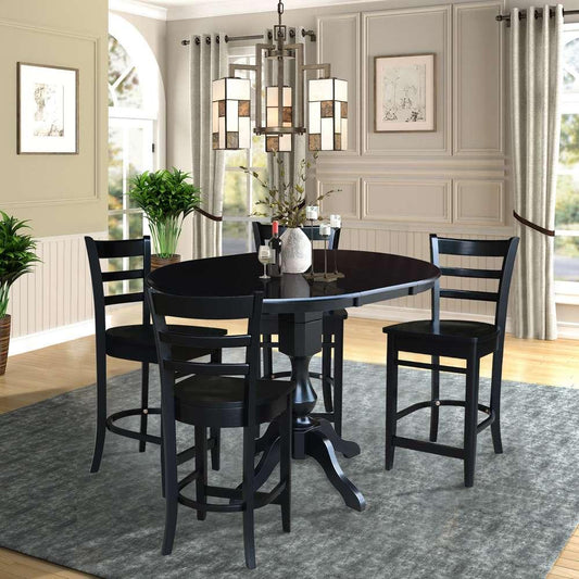 International Concepts - (Set of 5 Pcs) 36in Round Extension Dining Table with 4 Counter Height Stools in Black Finish - K46-36RXT-11-S6172-4 veiw 2