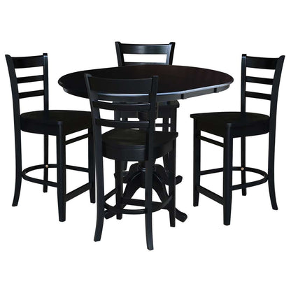 International Concepts - (Set of 5 Pcs) 36in Round Extension Dining Table with 4 Counter Height Stools in Black Finish - K46-36RXT-S6172-4 veiw 1
