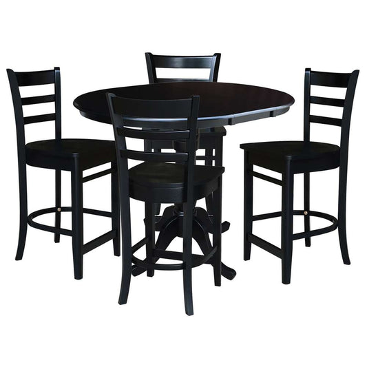 International Concepts - (Set of 5 Pcs) 36in Round Extension Dining Table with 4 Counter Height Stools in Black Finish - K46-36RXT-S6172-4 veiw 1