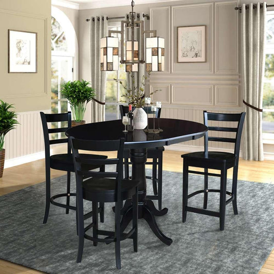International Concepts - (Set of 5 Pcs) 36in Round Extension Dining Table with 4 Counter Height Stools in Black Finish - K46-36RXT-S6172-4 veiw 2
