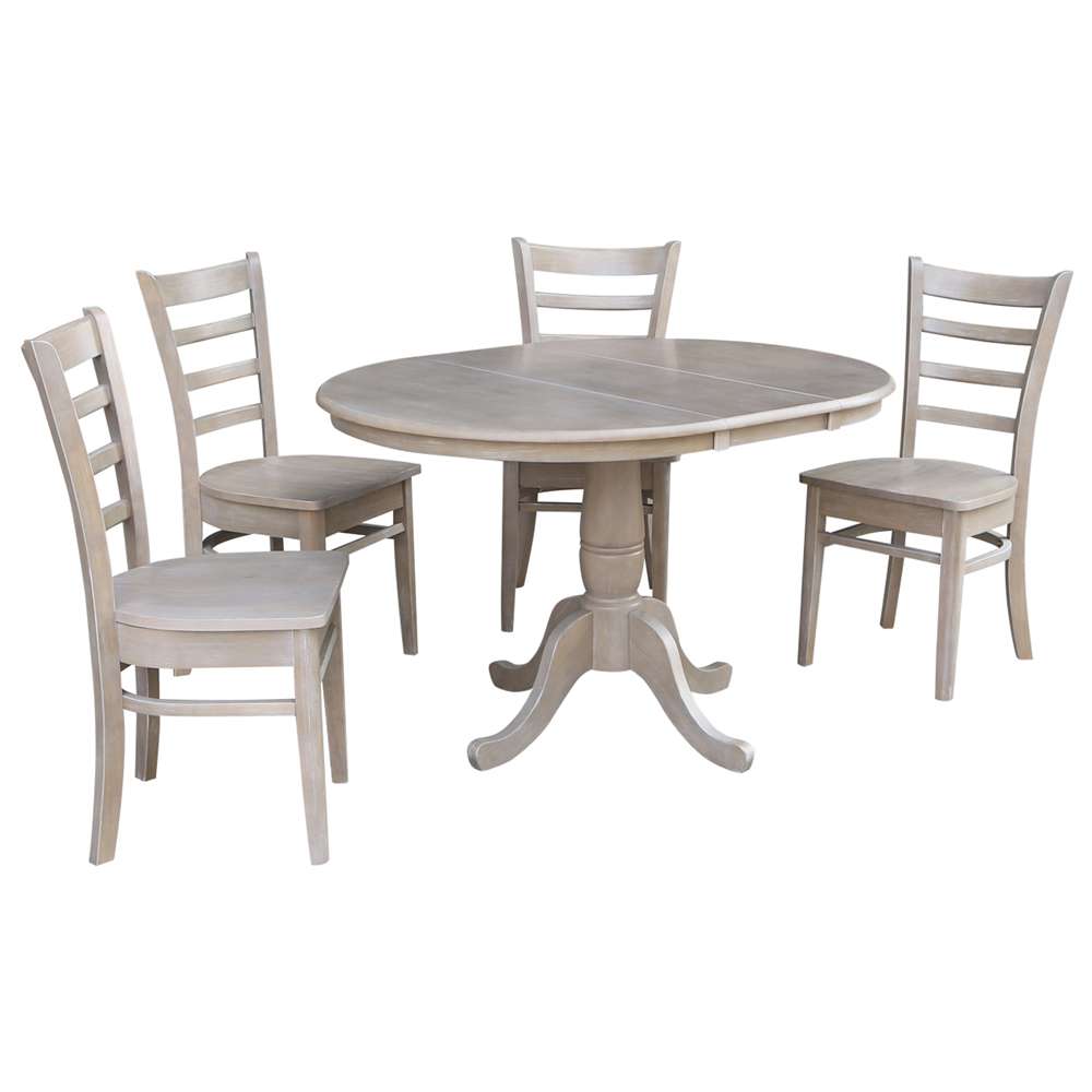 International Concepts - (Set of 5 Pcs) 36in Round Extension Dining Table with 4 Emily Chairs in Washed Gray Taupe Finish - K09-36RXT-C617-4 veiw 1