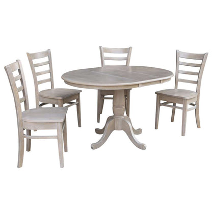 International Concepts - (Set of 5 Pcs) 36in Round Extension Dining Table with 4 Emily Chairs in Washed Gray Taupe Finish - K09-36RXT-C617-4 veiw 1