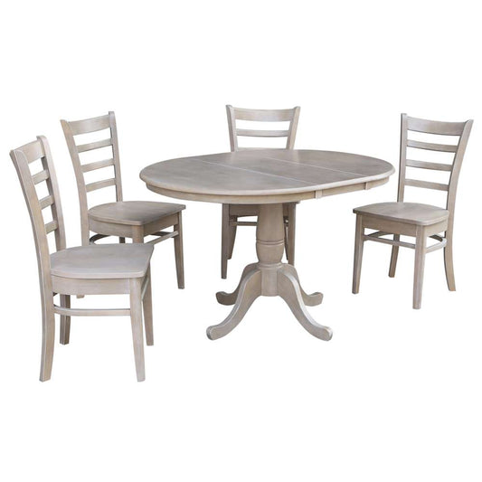 International Concepts - (Set of 5 Pcs) 36in Round Extension Dining Table with 4 Emily Chairs in Washed Gray Taupe Finish - K09-36RXT-C617-4 veiw 1