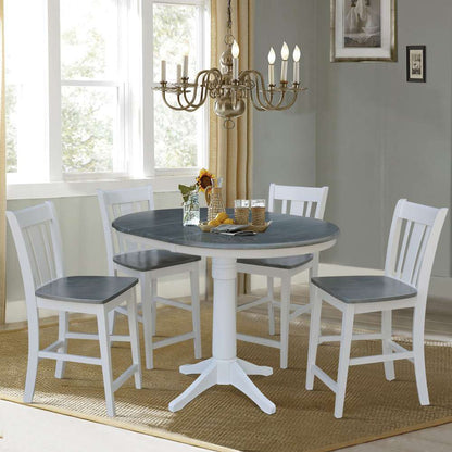 International Concepts - (Set of 5 Pcs) 36in Round Extension Dining Table with 4 San Remo Counter Height Stools in White/Heather Gray Finish - K05-36RXT-27B-S102-4 veiw 1