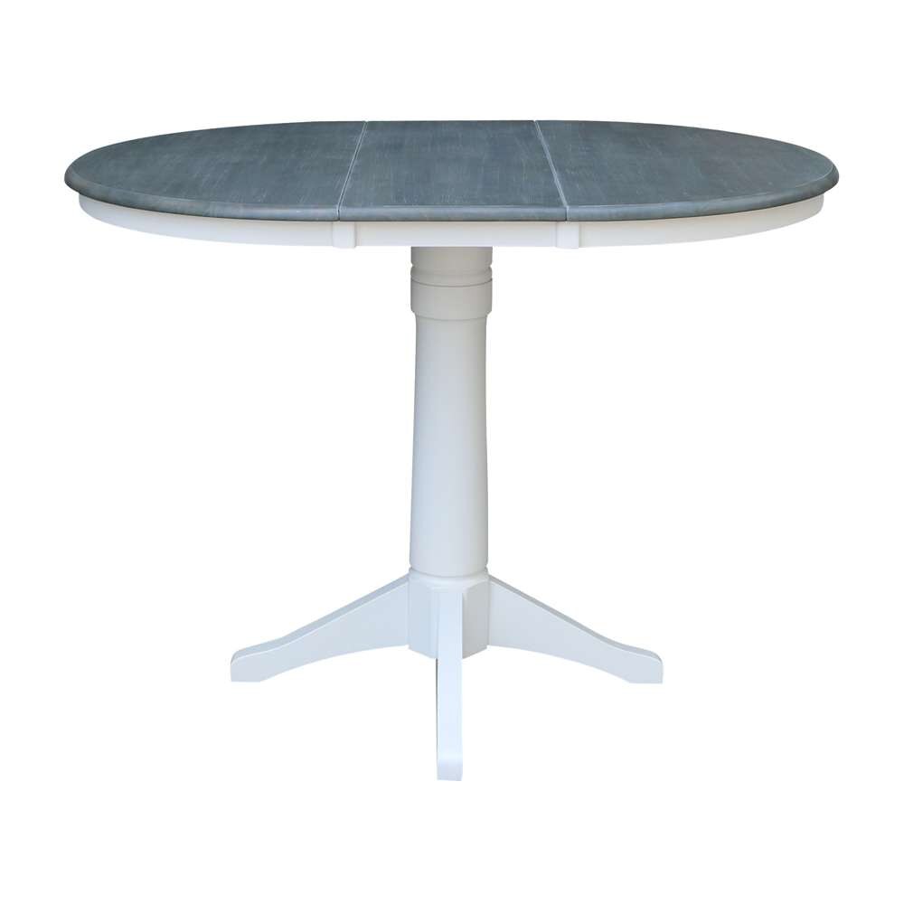 International Concepts - (Set of 5 Pcs) 36in Round Extension Dining Table with 4 X-Back Counter Height Stools in White/Heather Gray Finish - K05-36RXT-27B-S6132-4 veiw 4