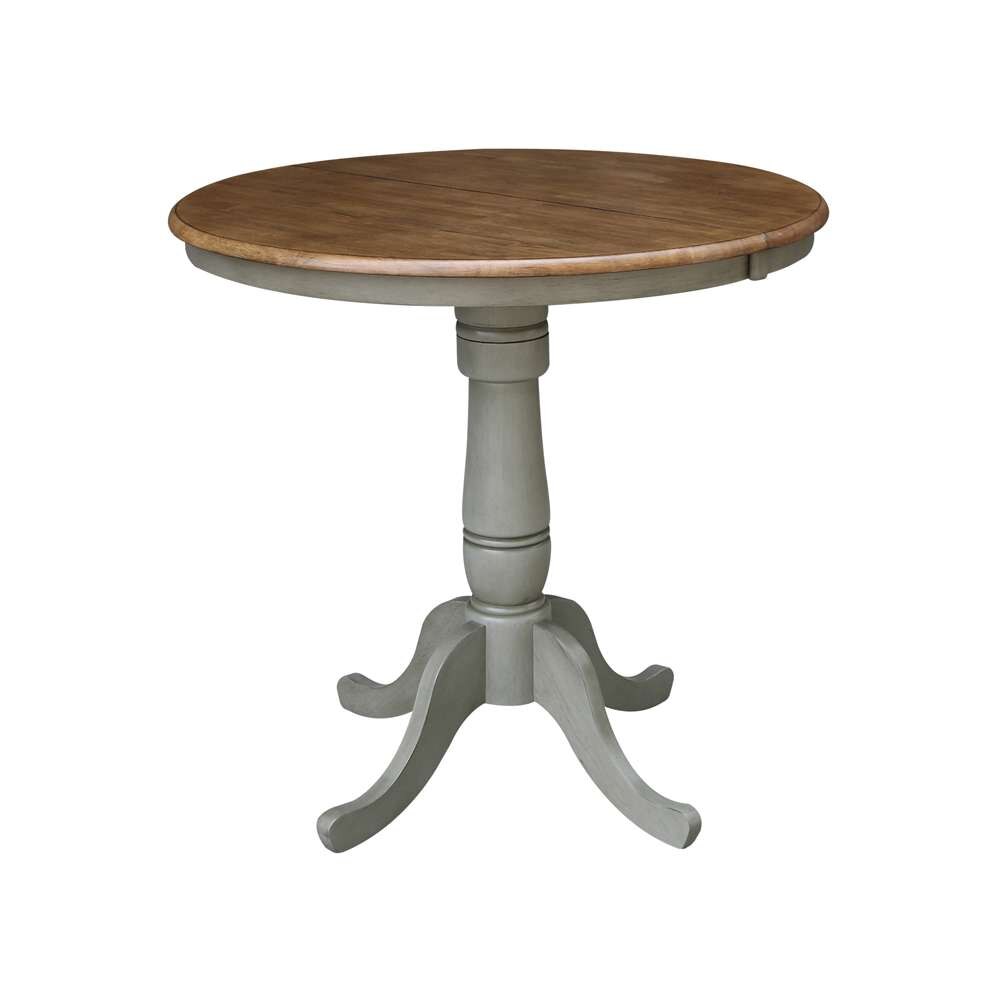 International Concepts - (Set of 5 Pcs) 36in Round Extension Dining Table with 4 RTA Counter Height Stools in Hickory/Stone Finish - K41-36RXT-6B-S6132-4 veiw 4