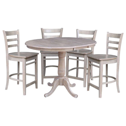International Concepts - (Set of 5 Pcs) 36in Round Extension Dining Table with 4 RTA Counter Height Stools in Washed Gray Taupe Finish - K09-36RXT-S6172-4 veiw 1