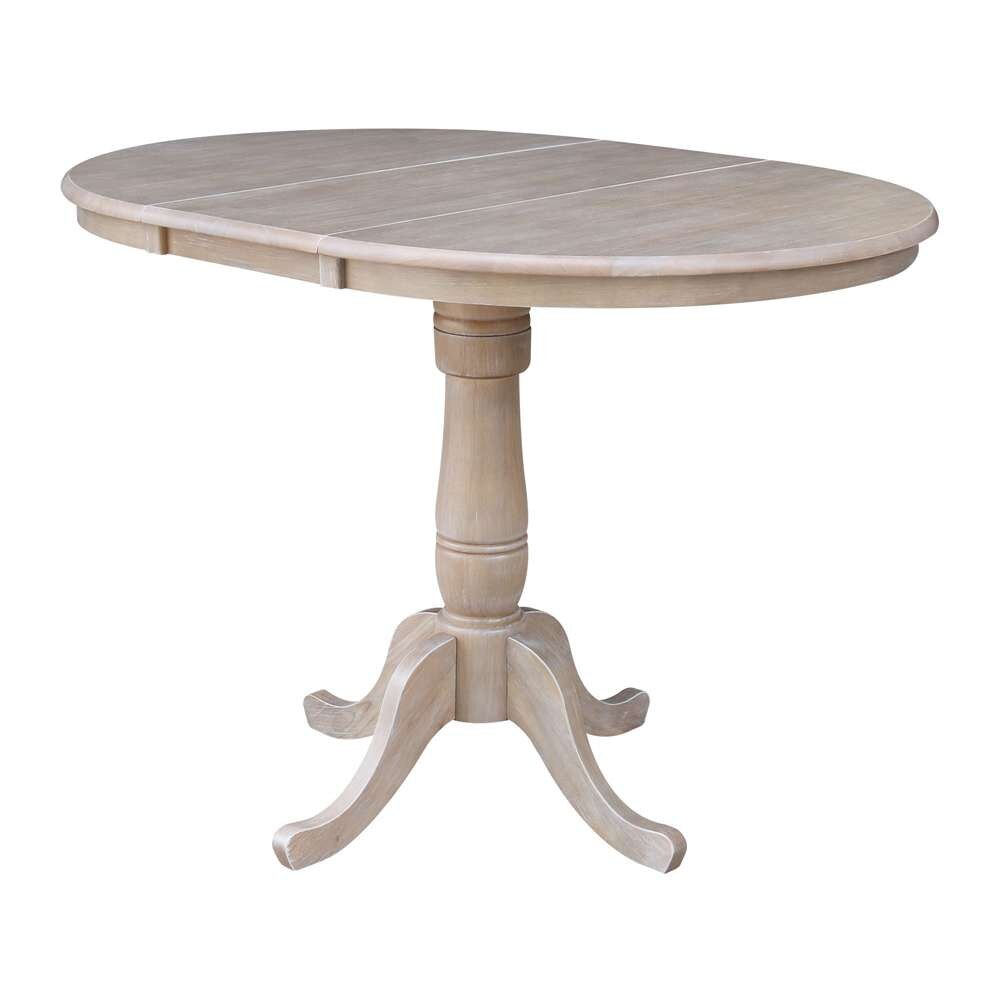 International Concepts - (Set of 5 Pcs) 36in Round Extension Dining Table with 4 RTA Counter Height Stools in Washed Gray Taupe Finish - K09-36RXT-S6172-4 veiw 4