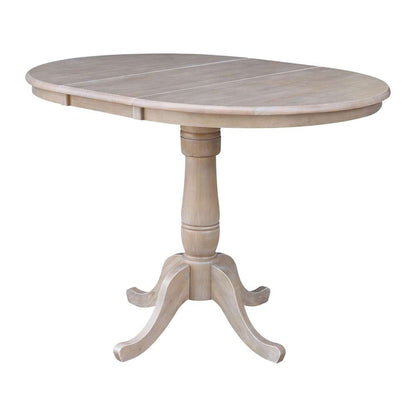 International Concepts - (Set of 5 Pcs) 36in Round Extension Dining Table with 4 RTA Counter Height Stools in Washed Gray Taupe Finish - K09-36RXT-S6172-4 veiw 4