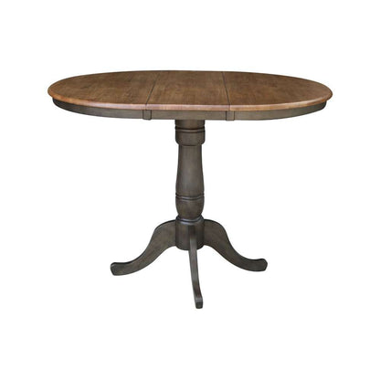 International Concepts - (Set of 5 Pcs) 36in Round Extension Dining Table with 4 San Remo Counter Height Stools in Hickory/Washed Coal Finish - K45-36RXT-6B-S102-4 veiw 4