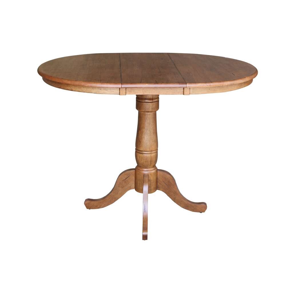 International Concepts - (Set of 5 Pcs) 36in Round Extension Dining Table with 4 San Remo Counter Height Stools in Distressed Oak Finish - K42-36RXT-6B-S102-4 veiw 3