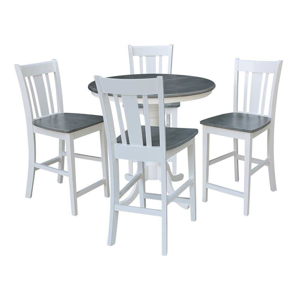 International Concepts - (Set of 5 Pcs) 36in Round Extension Dining Table with 4 San Remo Counter Height Stools in White/Heather Gray Finish - K05-36RXT-6B-S102-4 veiw 1