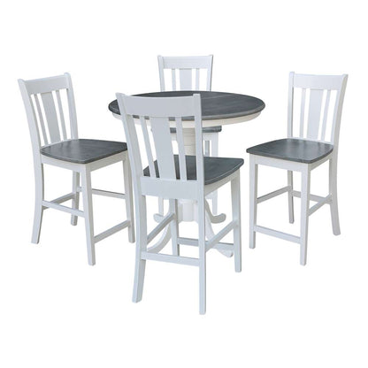 International Concepts - (Set of 5 Pcs) 36in Round Extension Dining Table with 4 San Remo Counter Height Stools in White/Heather Gray Finish - K05-36RXT-6B-S102-4 veiw 1
