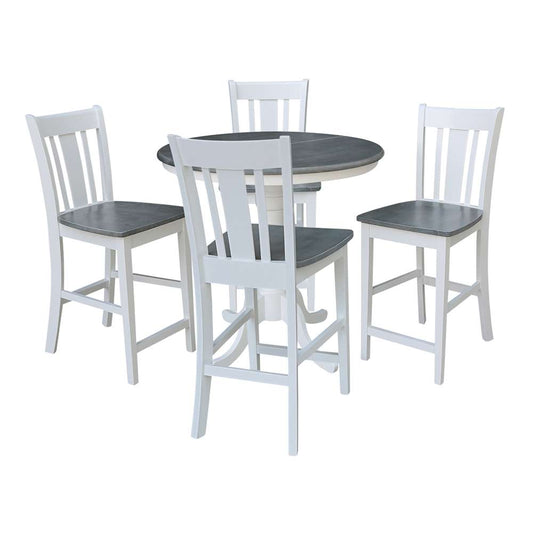 International Concepts - (Set of 5 Pcs) 36in Round Extension Dining Table with 4 San Remo Counter Height Stools in White/Heather Gray Finish - K05-36RXT-6B-S102-4 veiw 1