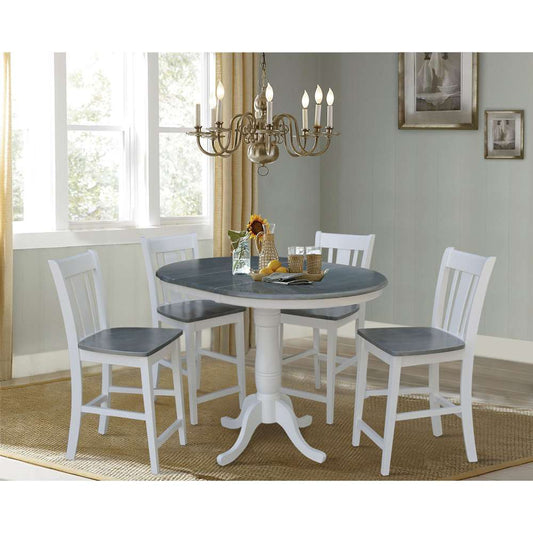International Concepts - (Set of 5 Pcs) 36in Round Extension Dining Table with 4 San Remo Counter Height Stools in White/Heather Gray Finish - K05-36RXT-6B-S102-4 veiw 2