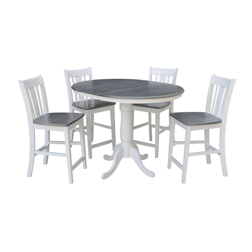 International Concepts - (Set of 5 Pcs) 36in Round Extension Dining Table with 4 San Remo Counter Height Stools in White/Heather Gray Finish - K05-36RXT-6B-S102-4 veiw 5