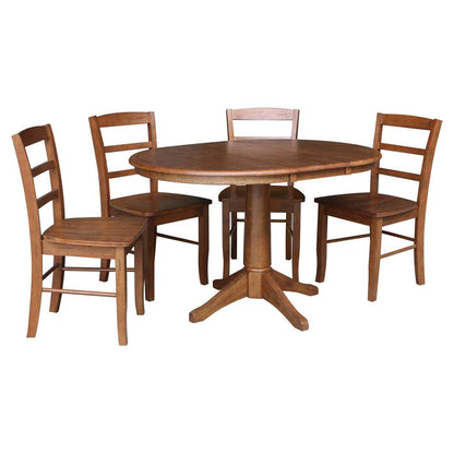 International Concepts - (Set of 5 Pcs) 36in Round Extension Dining Table with 4 RTA Chairs in Distressed Oak Finish - K42-36RXT-27B-C2-4 veiw 1