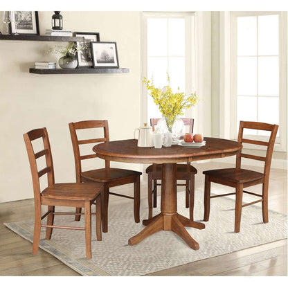 International Concepts - (Set of 5 Pcs) 36in Round Extension Dining Table with 4 RTA Chairs in Distressed Oak Finish - K42-36RXT-27B-C2-4 veiw 3